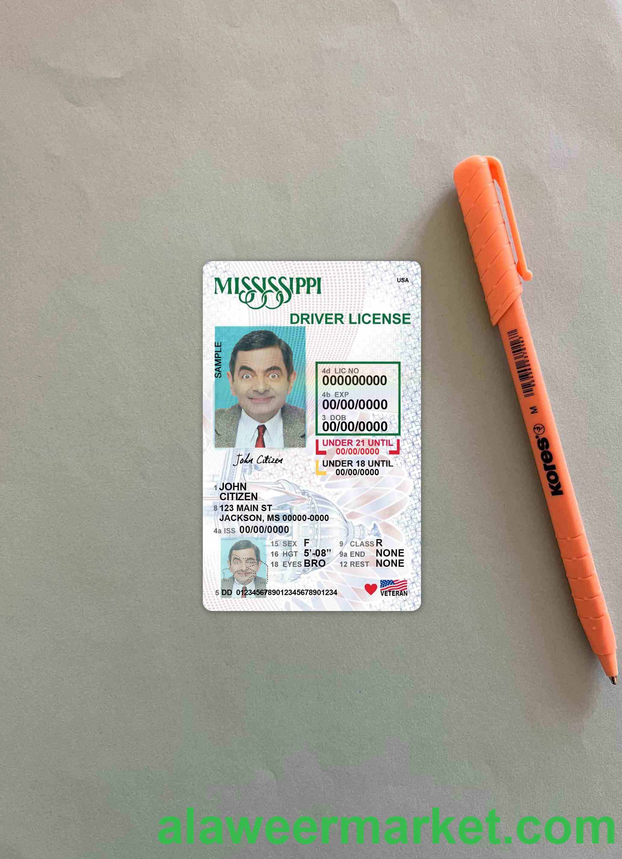 USA Mississippi driving license under 21 photolook FRONT